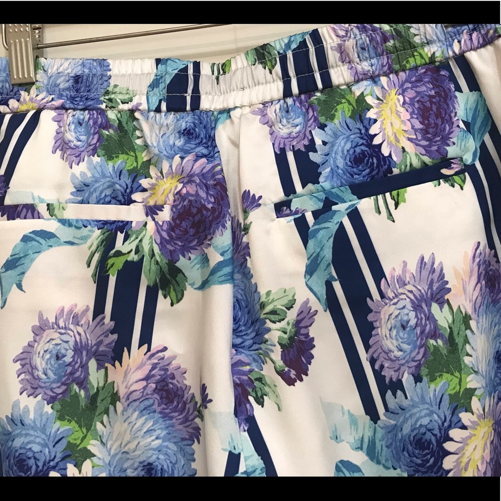 J. Crew White Floral Drawstring Pants with Blue & Purple Print - Picture 6 of 9